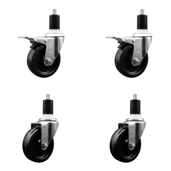 4'' Phenolic Swivel 1-1/2'' Expand Stem Caster Set 2 Total Lock Brakes, 4PK